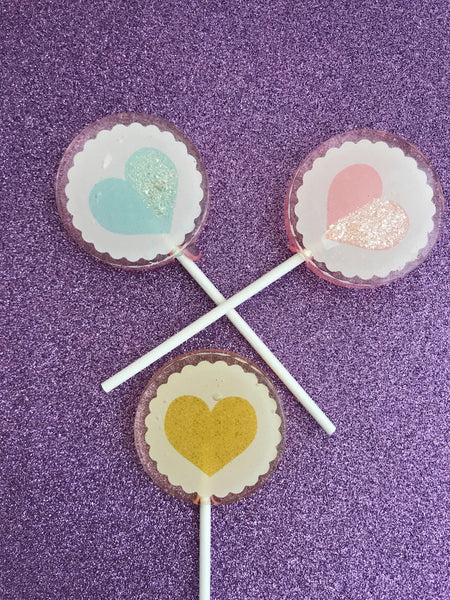 Pastel Heart Lollipops - Valentine's Day  Lollipop - Heart Lollipop Favor - Heart Party Favors - Custom Lollipops - Pastel Favor - Set of 6