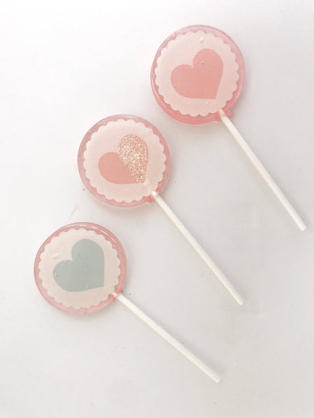Pastel Heart Lollipops - Valentine's Day  Lollipop - Heart Lollipop Favor - Heart Party Favors - Custom Lollipops - Pastel Favor - Set of 6