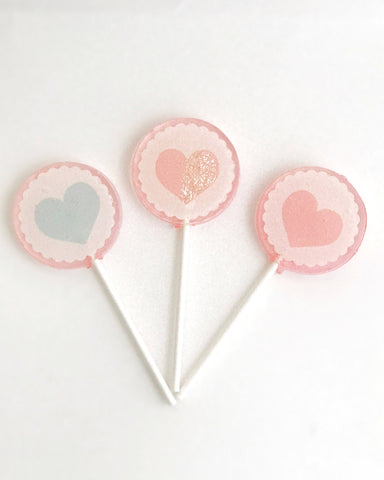 Pastel Wedding - Pastel Wedding Favor - Candy Lollipop - Sparkle Lollipop -Pastel Blue favor - Pink Pastel Favor - Heart Lollipop - Set of 6