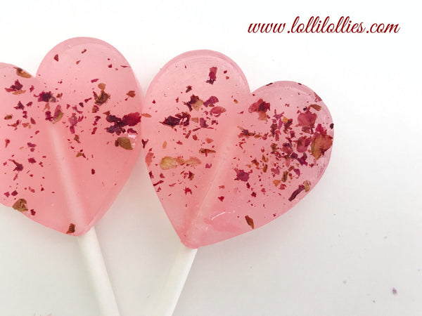 Spring Wedding Favor - Edible Flower -  Rosé & Roses Lollipops - Heart Lollipops -Roses Lollipops -Rosé Lollipops - Real Rosé - Set of 10