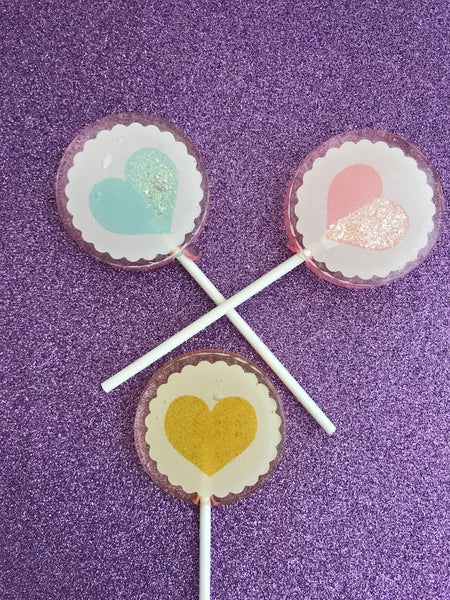 Pastel Wedding - Pastel Wedding Favor - Candy Lollipop - Sparkle Lollipop -Pastel Blue favor - Pink Pastel Favor - Heart Lollipop - Set of 6