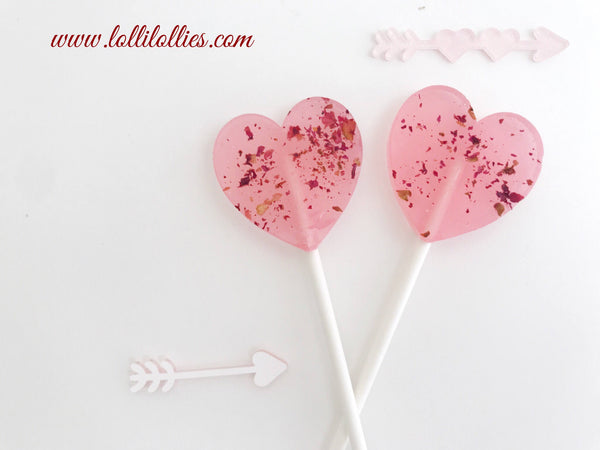 Spring Wedding Favor - Edible Flower -  Rosé & Roses Lollipops - Heart Lollipops -Roses Lollipops -Rosé Lollipops - Real Rosé - Set of 10