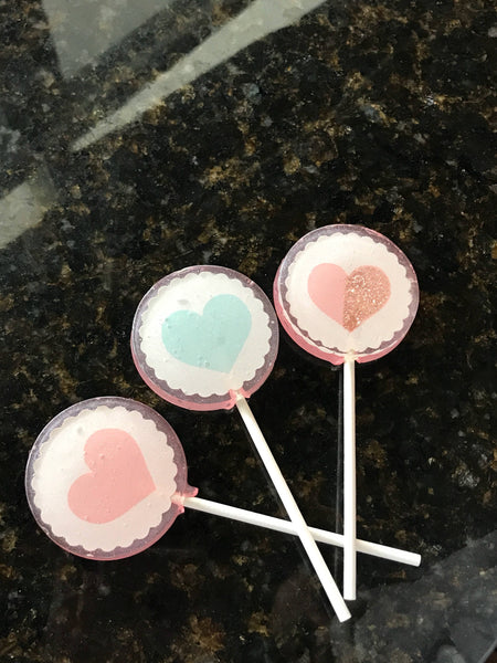 Pastel Heart Lollipops - Valentine's Day  Lollipop - Heart Lollipop Favor - Heart Party Favors - Custom Lollipops - Pastel Favor - Set of 6